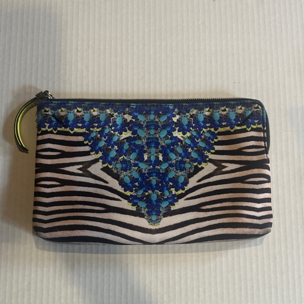 Stella & Dot Blue neon zebra Black Patterned purse zippered Clutch lightweight